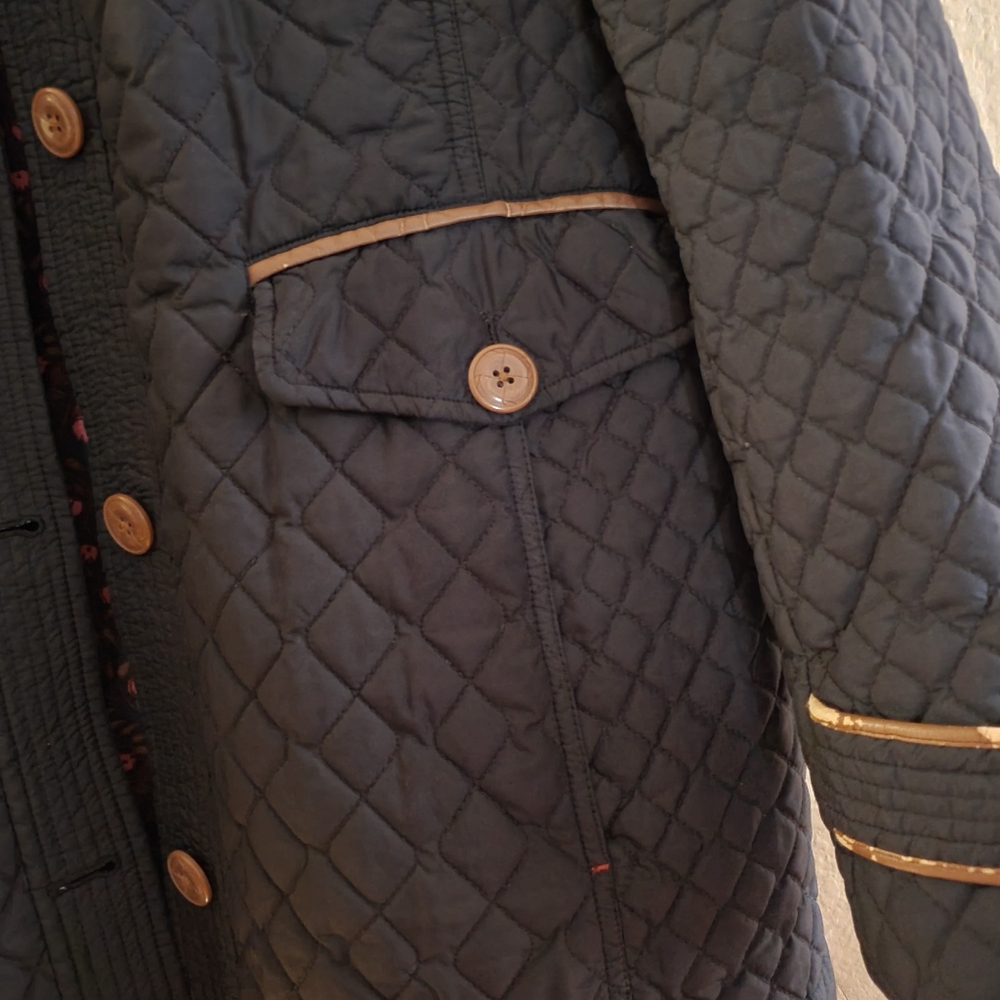 Lands End Black Quilted Jacket Floral Interior Primaloft Lightweight Sz Large - Picture 7 of 15